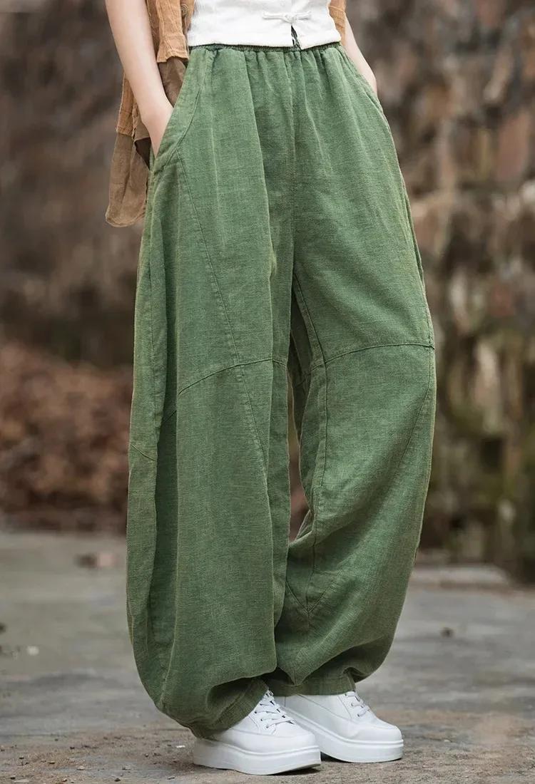 Ramie sand-pantalones de farol sueltos Ķ , pantalones de algodon, salteado, viejoy drapeado, 24